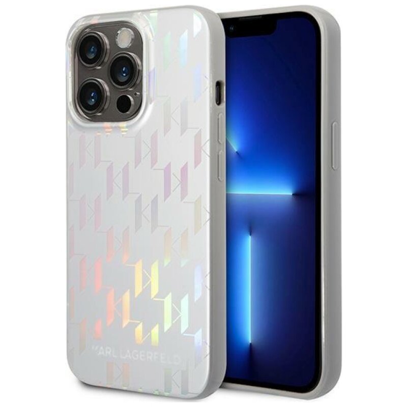 Etui KARL LAGERFELD Monogram Iridescent do Apple iPhone 14 Pro Max Srebrny