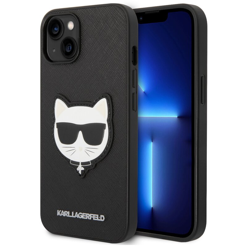 Etui KARL LAGERFELD Saffiano Choupette Head Patch do Apple iPhone 14 Plus Czarny