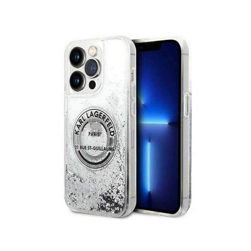 Etui KARL LAGERFELD Liquid Glitter RSG do Apple iPhone 14 Pro Srebrny