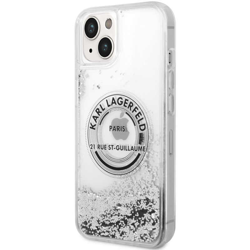 Etui KARL LAGERFELD Liquid Glitter RSG do Apple iPhone 14 Plus Srebrny
