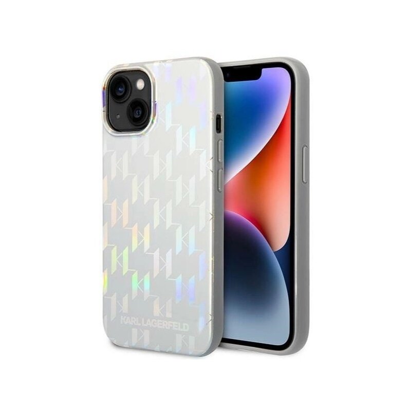 Etui KARL LAGERFELD Monogram Iridescent do Apple iPhone 14 Plus Srebrny