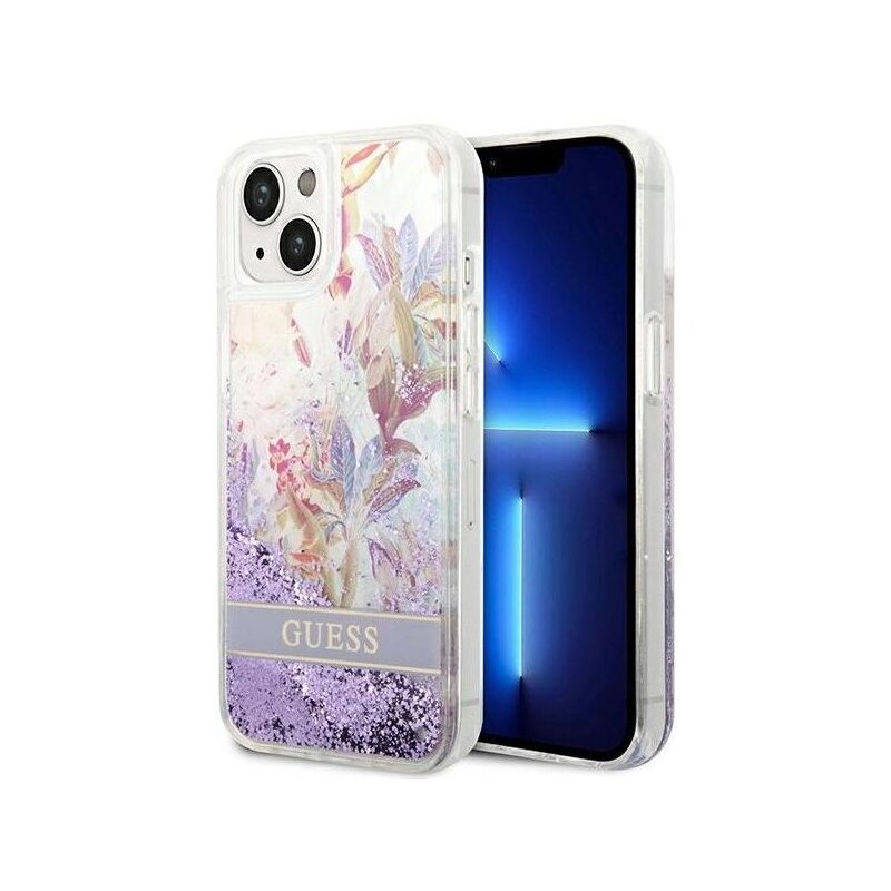 Etui GUESS Flower Liquid Glitter do Apple iPhone 14 Plus/15 Plus Fioletowy