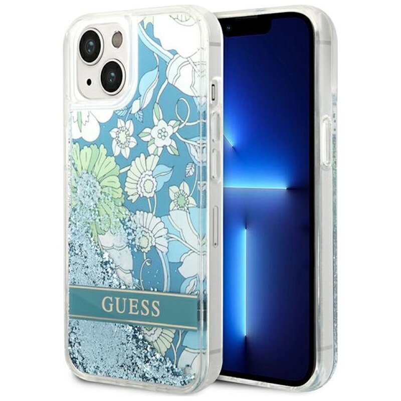 Etui GUESS Flower Liquid Glitter do Apple iPhone 14 Zielony