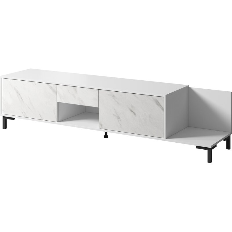 Szafka RTV MARMO 2D1S1K 195x40xH47,5 biały mat/marmur biały