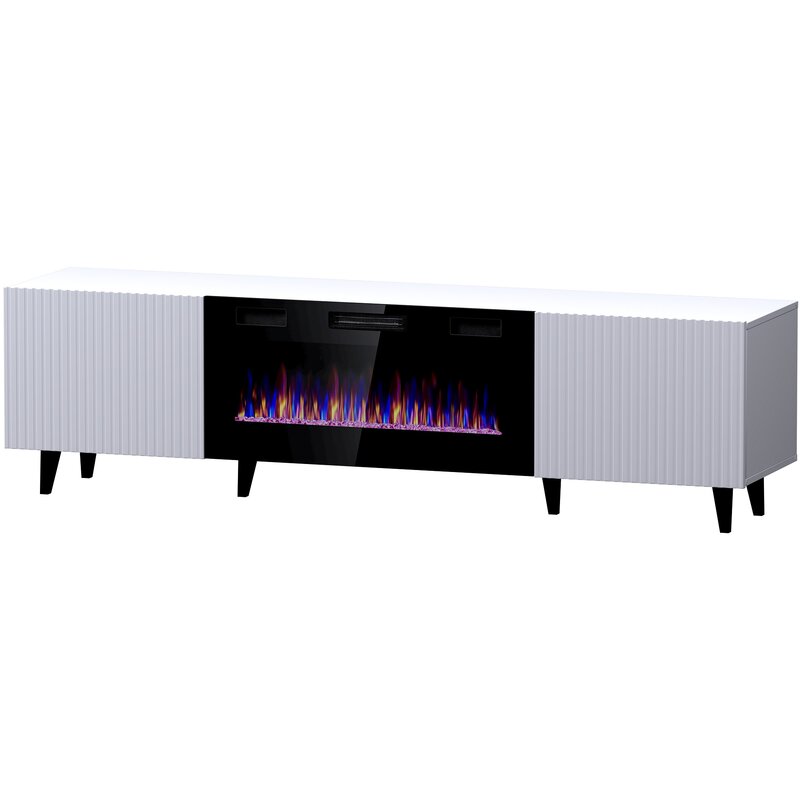 Szafka RTV PAFOS EF z kominkiem elektrycznym 180x42x49 biały mat