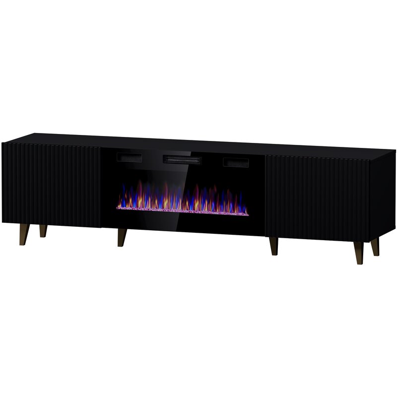 Szafka RTV PAFOS EF z kominkiem elektrycznym 180x42x49 czarny mat