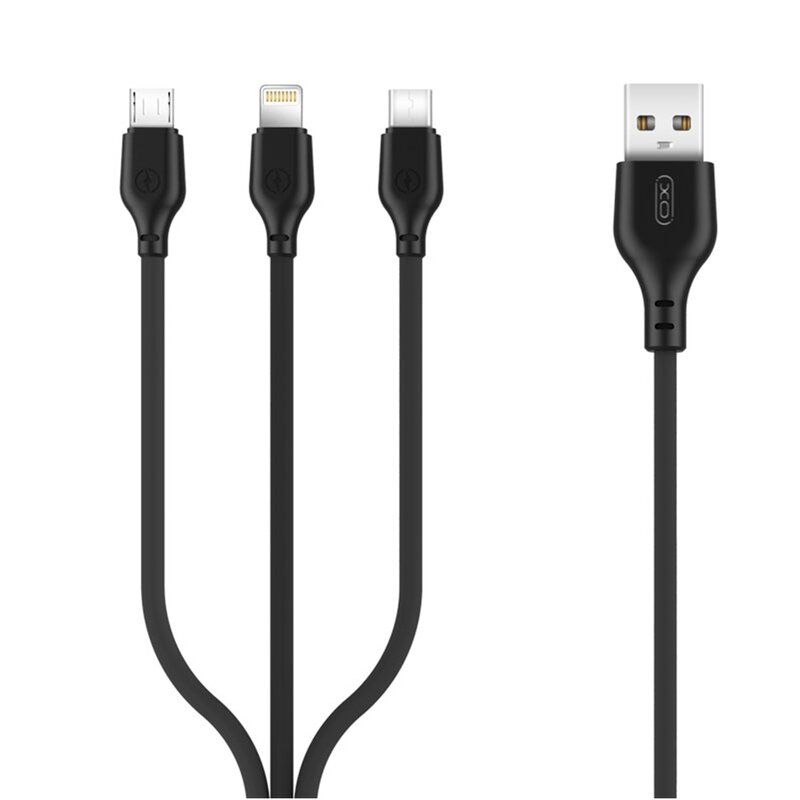 Kabel USB - Lightning/Micro USB/USB-C XO NB103 3w1 2.1A 1 m Czarny
