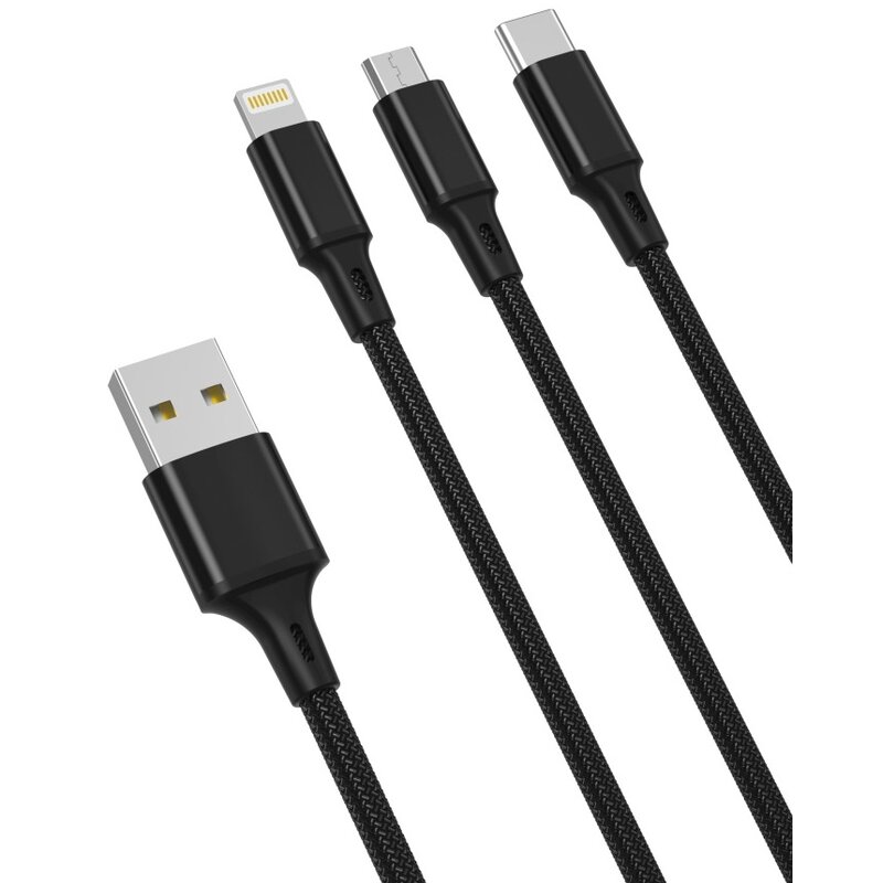 Kabel USB - Lightning/USB-C/microUSB XO 3w1 NB173 2,4A 1,2 m Czarny