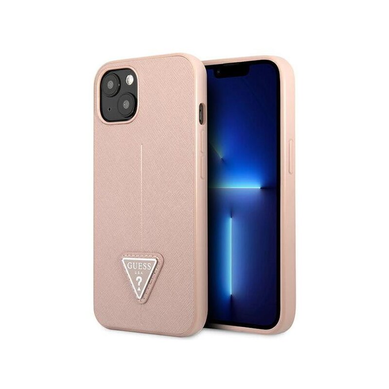 Etui GUESS Saffiano Triangle Logo do Apple iPhone 14 Plus/15 Plus Różowy