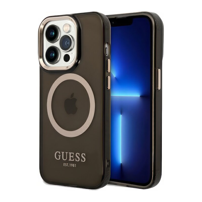 Etui GUESS Gold Outline Translucent MagSafe do Apple iPhone 14 Pro Max Czarny