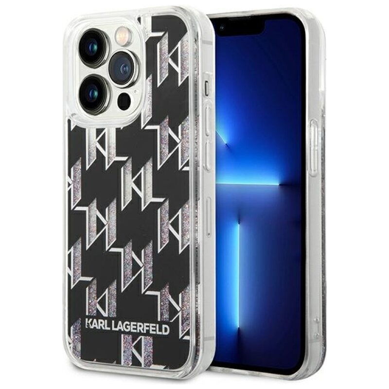 Etui KARL LAGERFELD Liquid Glitter Monogram do Apple iPhone 14 Pro Czarny