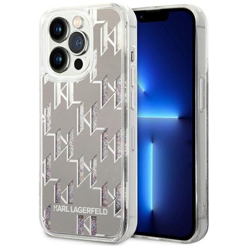 Etui KARL LAGERFELD Liquid Glitter Monogram do Apple iPhone 14 Pro Srebrny