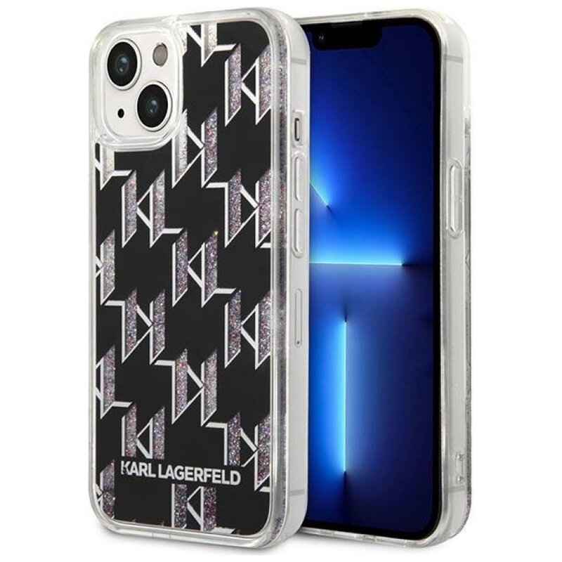 Etui KARL LAGERFELD Liquid Glitter Monogram do Apple iPhone 14 Plus/15 Plus Czarny