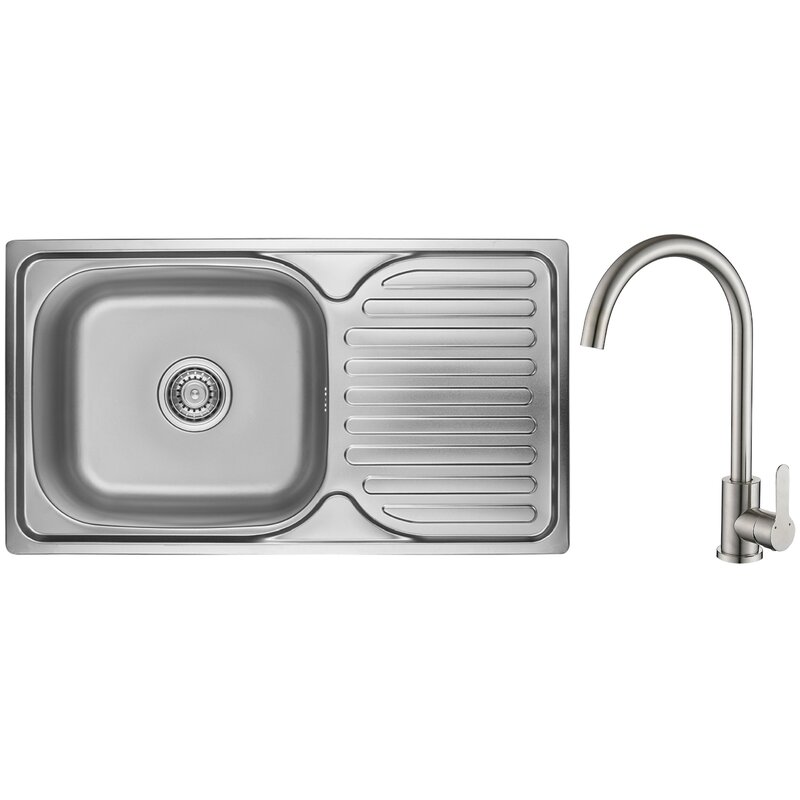 Zlewozmywak jednokomorowy z ociekaczem KUCHINOX Orion SKOB011T Stalowy 42x76 + bateria BMK268K