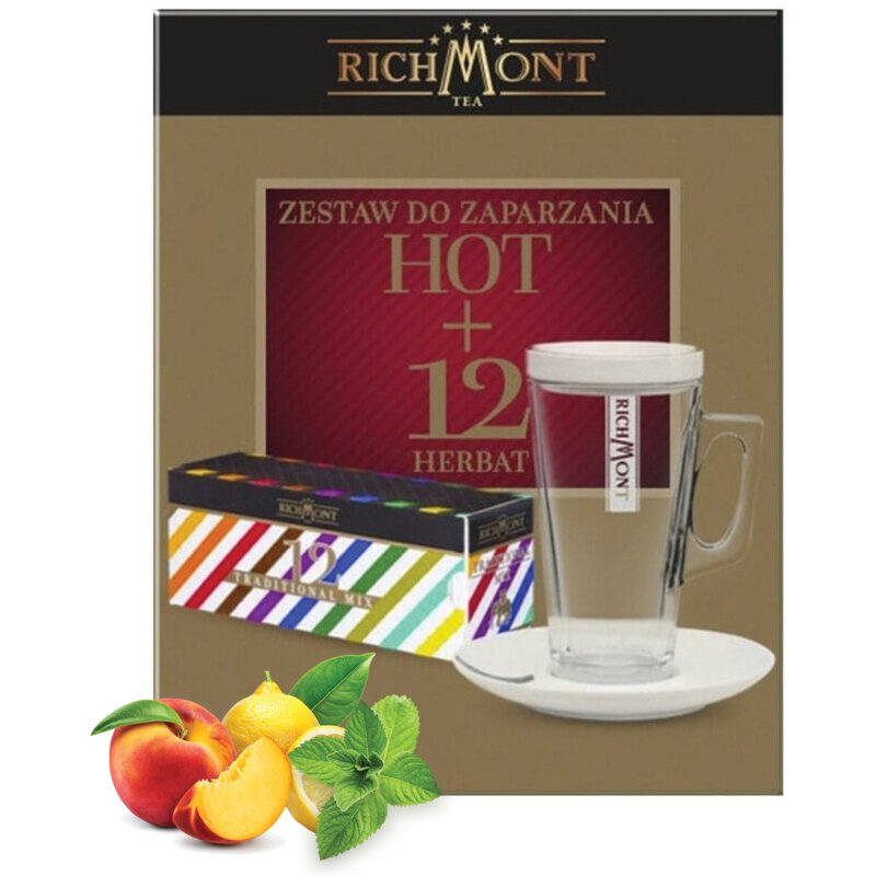 Zestaw do zaparzania + Herbata owocowa w saszetkach RICHMONT Hot 12 Traditional Mix (12 sztuk)
