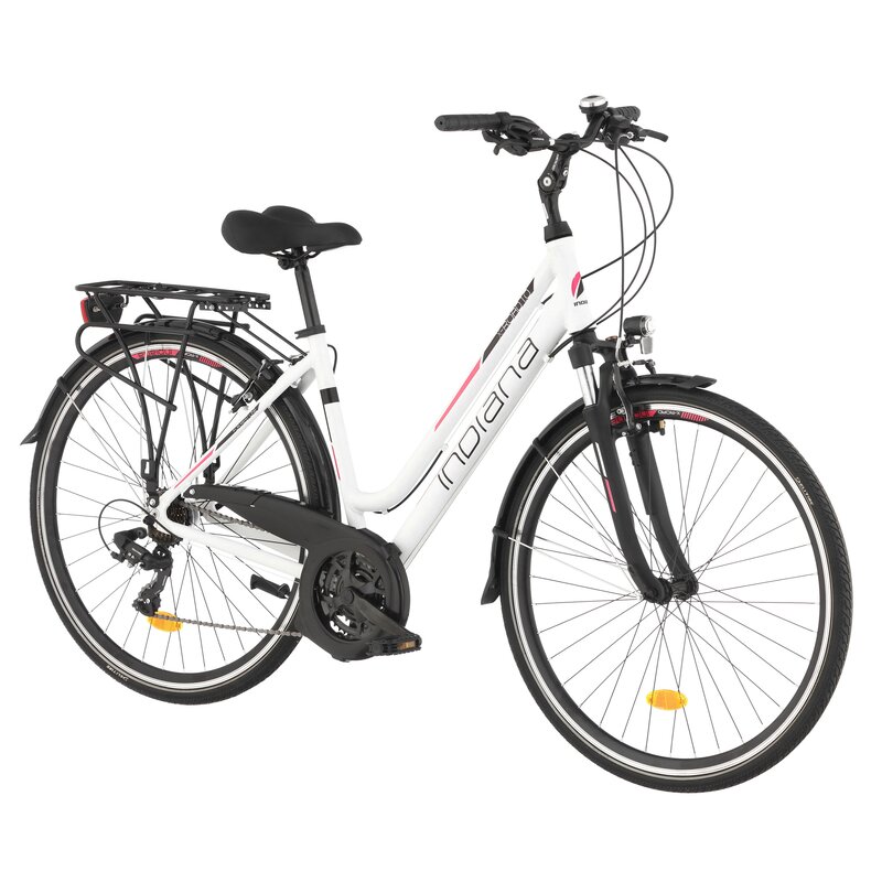 Rower trekkingowy INDIANA X-Road 1.0 D19 28 cali damski Biało-różowy