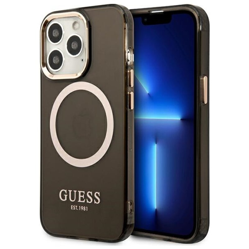Etui GUESS Gold Outline Translucent MagSafe do Apple iPhone 13 Pro Max Czarny