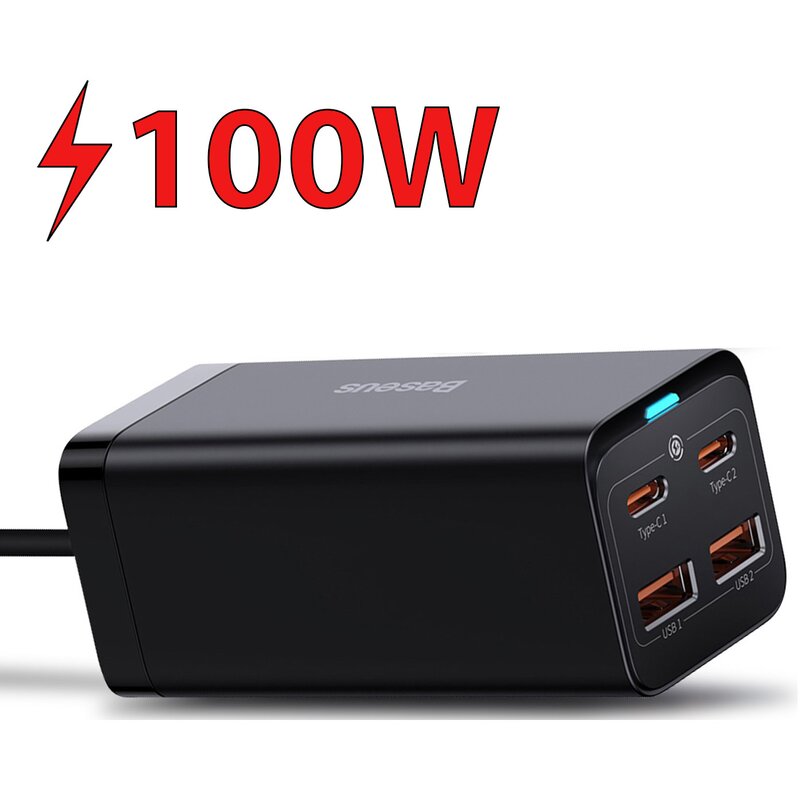 Ładowarka sieciowa BASEUS GaN3 Pro 100W Czarny ładowarka do telefonu USB, USB-C + kabel
