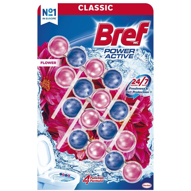 Kostka do WC BREF Power Aktiv Świeże kwiaty 4x50g