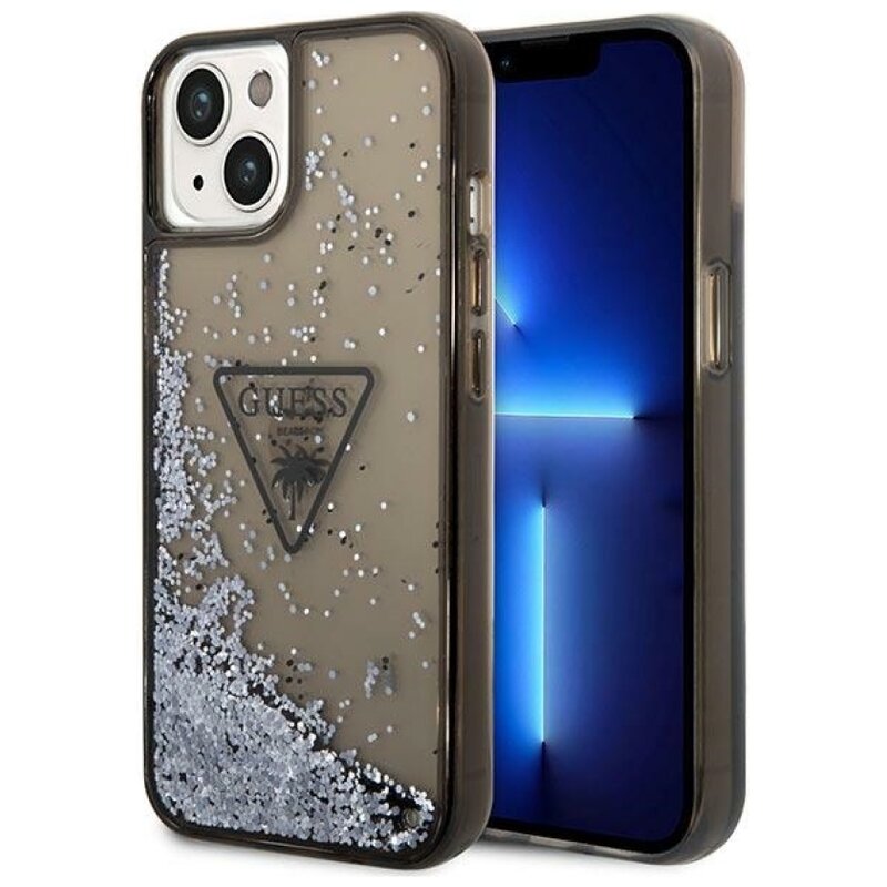 Etui GUESS Liquid Glitter Palm Collection do Apple iPhone 14 Czarny