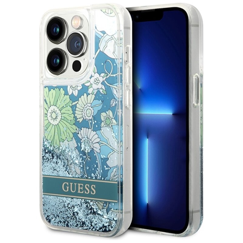 Etui GUESS Flower Liquid Glitter do Apple iPhone 14 Pro Max Zielony