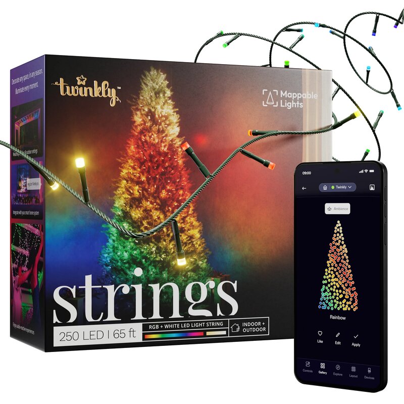 Twinkly Strings – 250 RGB+W Ciąg świetlny, przezroczysty przewód, typ wtyczki F