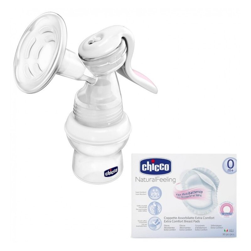Laktator CHICCO Natural Feeling + wkładki laktacyjne (60 sztuk)
