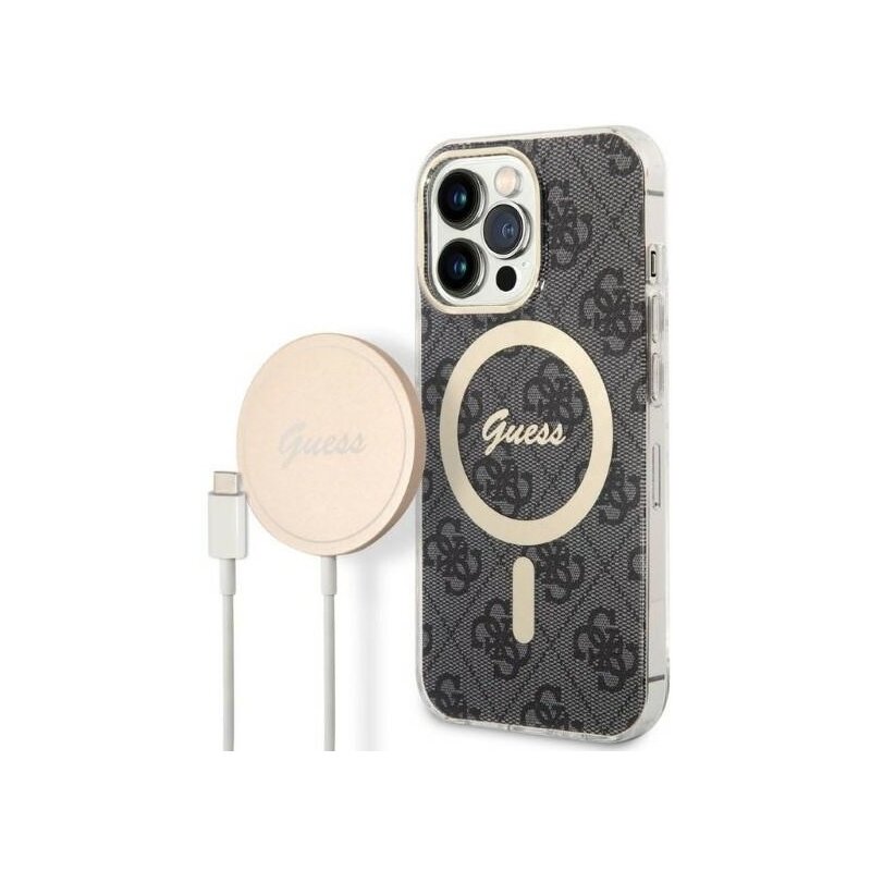 Etui GUESS 4G Print do Apple iPhone 13 Pro Czarny + Ładowarka MagSafe
