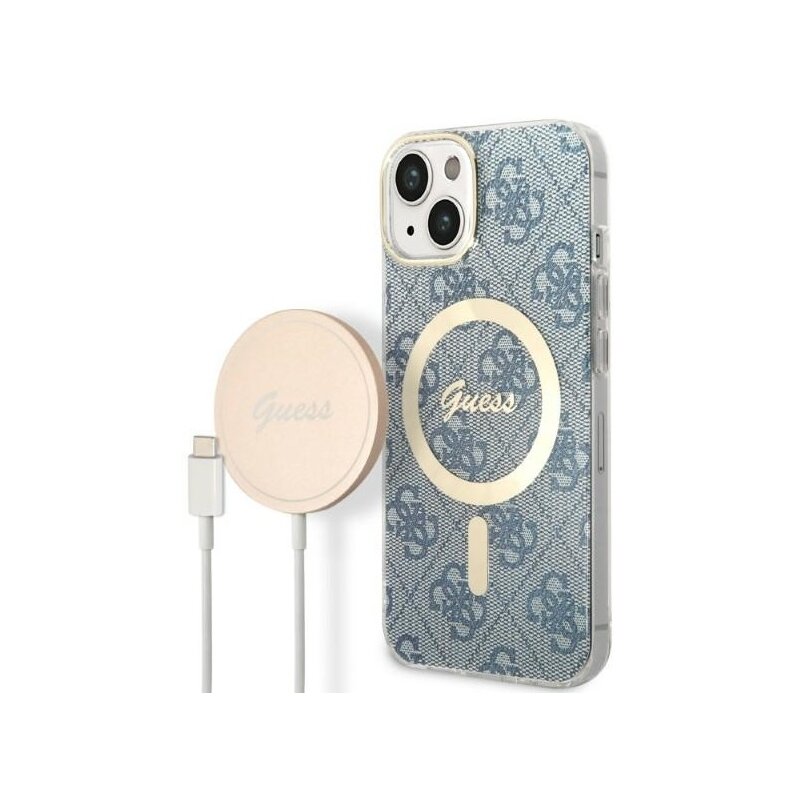Etui GUESS 4G Print do Apple iPhone 14 Plus Niebieski + Ładowarka MagSafe