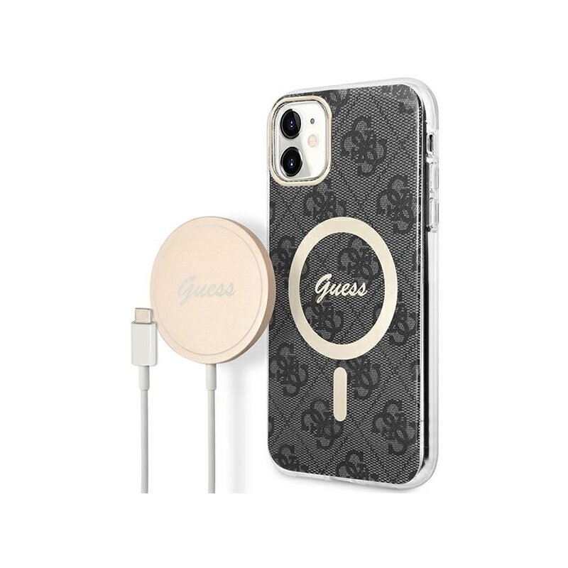 Etui GUESS 4G Print do Apple iPhone 11 Czarny + Ładowarka MagSafe