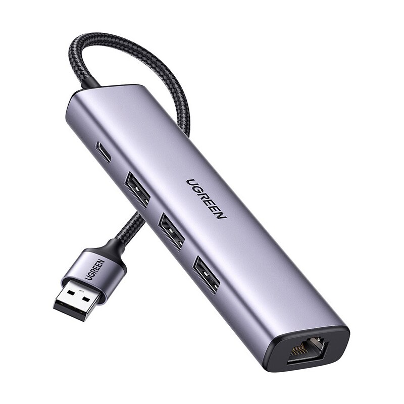 UGREEN CM475 5w1 USB-A do 3x USB 3.0, RJ45, USB-C Szary