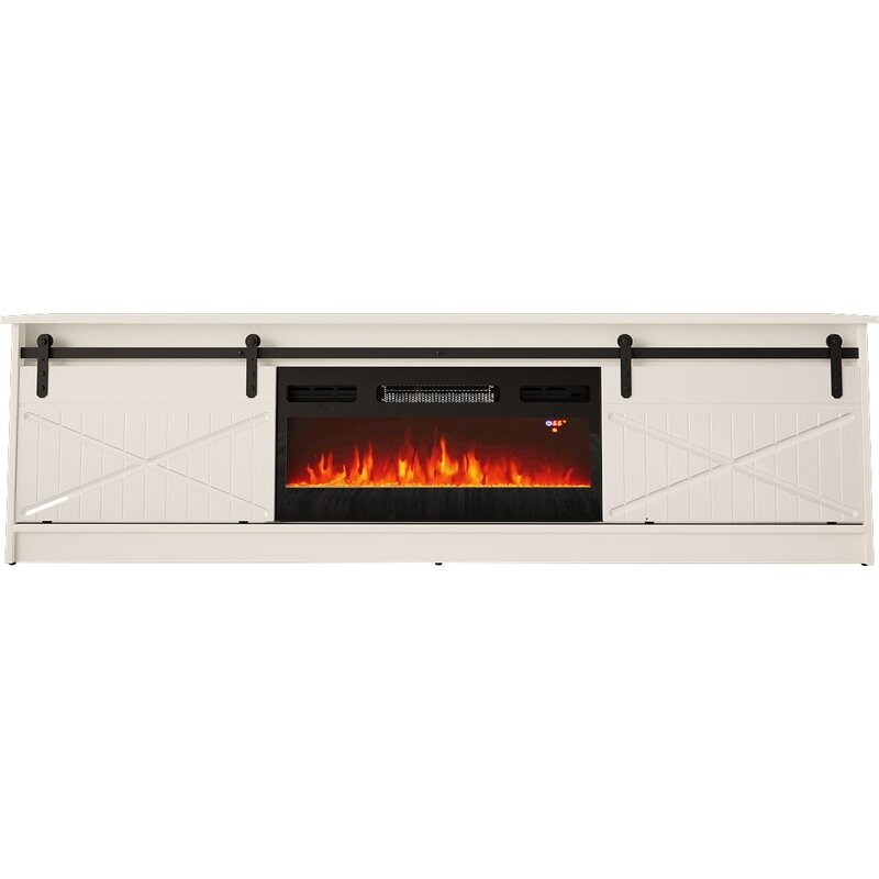 Szafka RTV GRANERO+kominek 200x56,7x35 biały/biały połysk