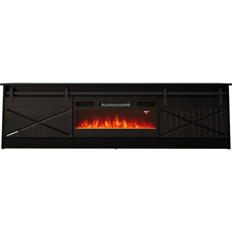 Szafka RTV GRANERO+kominek 200x56,7x35 czarny/czarny poł