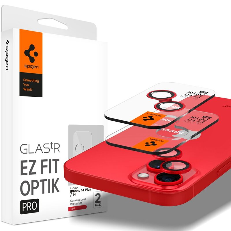 Nakładka na obiektyw SPIGEN Optik.Tr Camera Lens Protector do Apple iPhone 14/14 Plus/15/15 Plus Czerwony (2szt.)