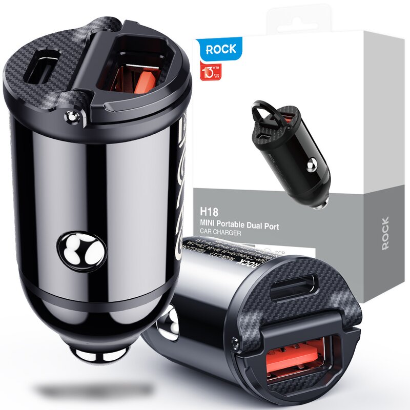 Ładowarka samochodowa ROCK H18 QC3-18W/PD-30W Czarny