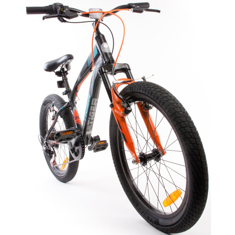 Rower dziecięcy SUN BABY Tiger Bike 20 cali Czarno-pomarańczowo-turkusowy Wzrost: 120-135 cm Wiek: 6-8 lat