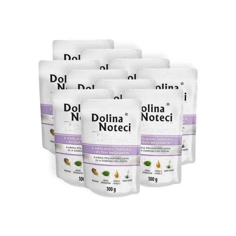 Karma dla psa DOLINA NOTECI Premium z królikiem, fasolką i ryżem brązowym 10 x 100 g