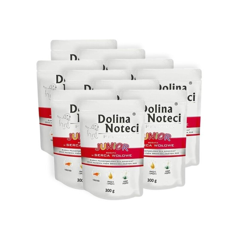 Karma dla psa DOLINA NOTECI Premium Junior bogata w serca wołowe 10 x 300 g