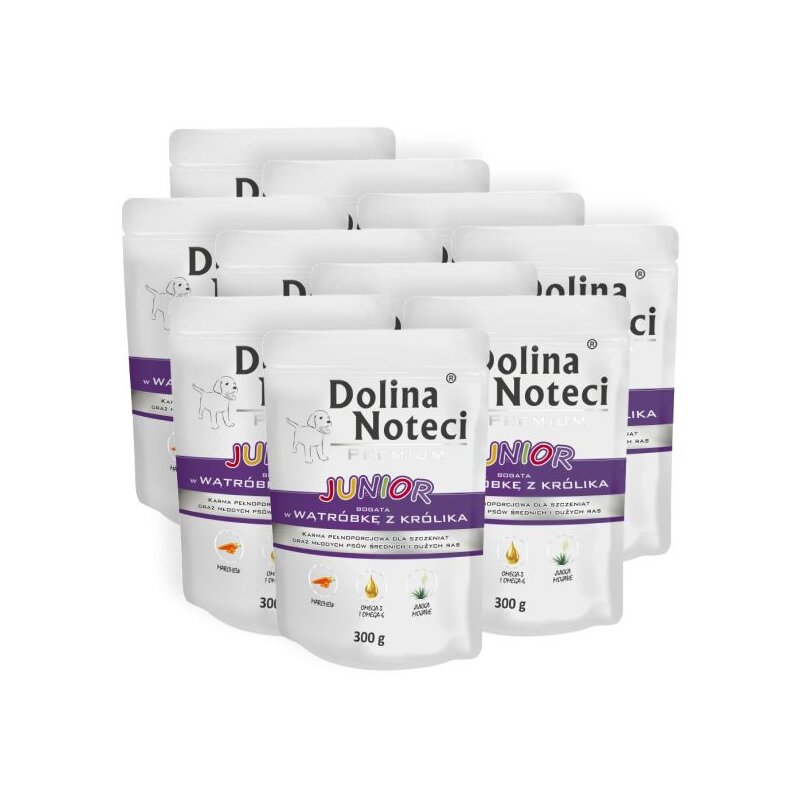 Karma dla psa DOLINA NOTECI Premium Junior bogata w wątróbkę z królika 10 x 300 g
