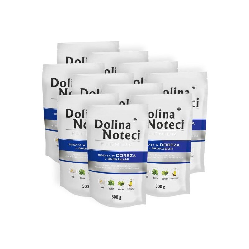 Karma dla psa DOLINA NOTECI Premium bogata w dorsza z brokułami10 x 500 g