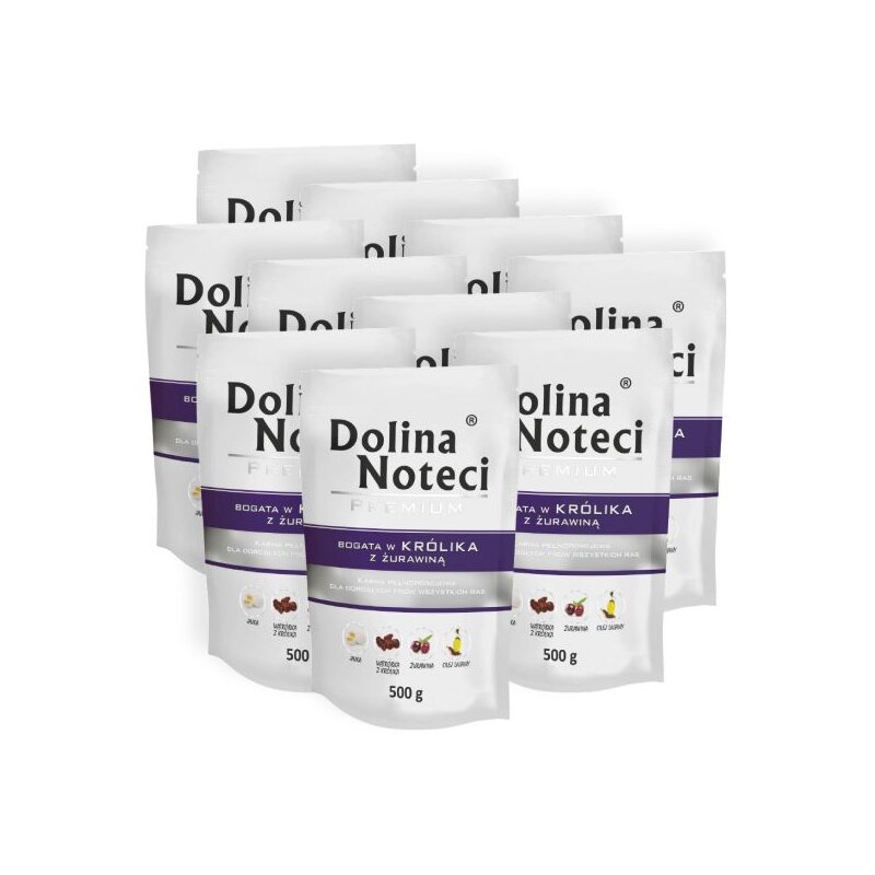 Karma dla psa DOLINA NOTECI Premium bogata w królika z żurawiną 10 x 500 g