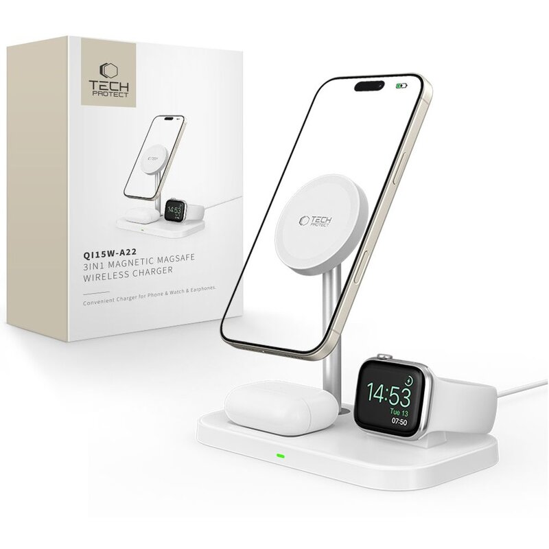 Ładowarka indukcyjna TECH-PROTECT A22 3w1  15W Biały MagSafe