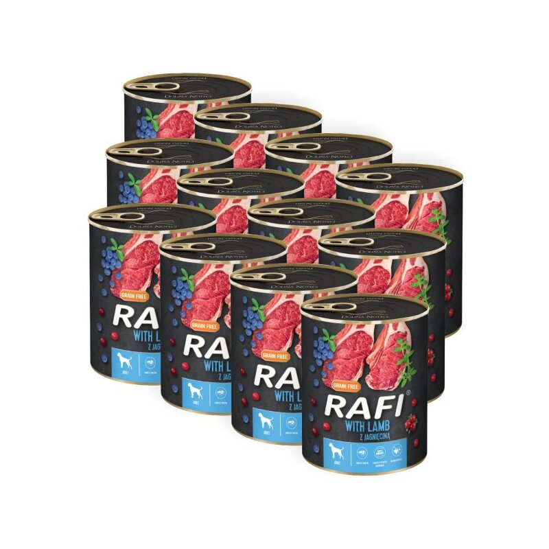 Karma dla psa RAFI z jagnięciną, borówką i żurawiną 12 x 800 g