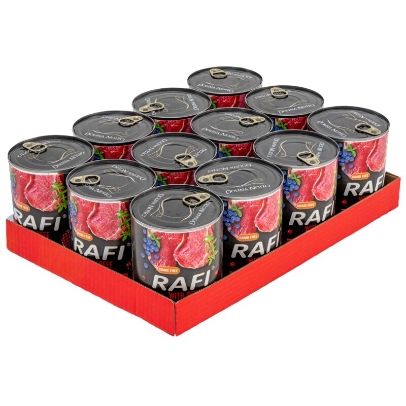 Karma dla psa RAFI z wołowiną, borówką i żurawiną 12 x 800 g