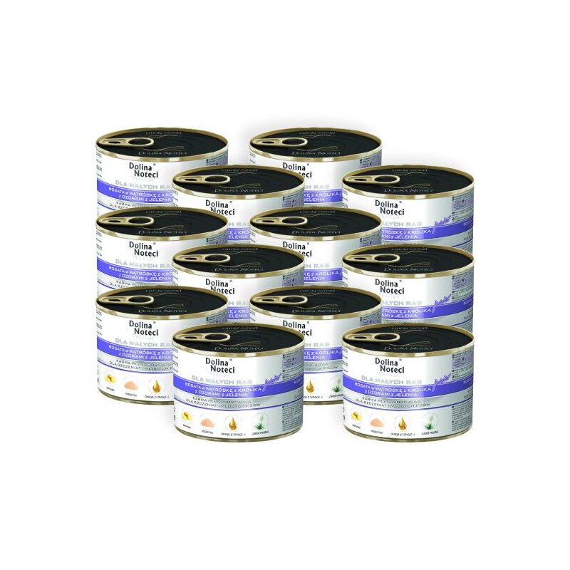 Karma dla psa DOLINA NOTECI Premium Junior bogata w wątróbkę z królika z ozorami jelenia 12 x 185 g