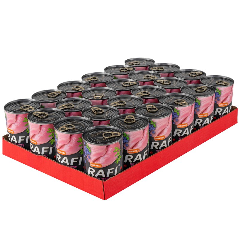 Karma dla psa RAFI z indykiem, borówką i żurawiną 24 x 400 g