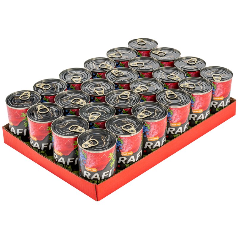 Karma dla psa RAFI z dziczyzną, borówką i żurawiną 24 x 400 g