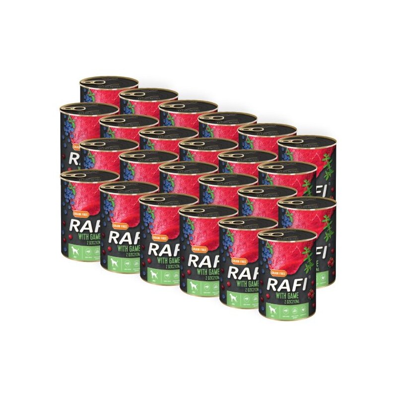 Karma dla psa RAFI z dziczyzną, borówką i żurawiną 24 x 400 g
