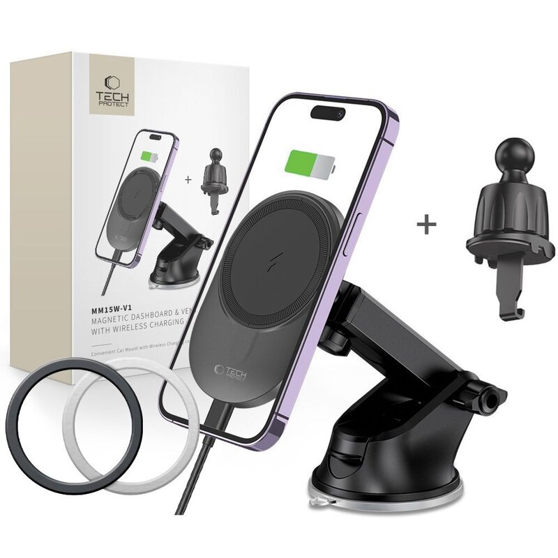 Uchwyt na telefon TECH-PROTECT MM15W-V1 MagSafe Charger 15W Czarny