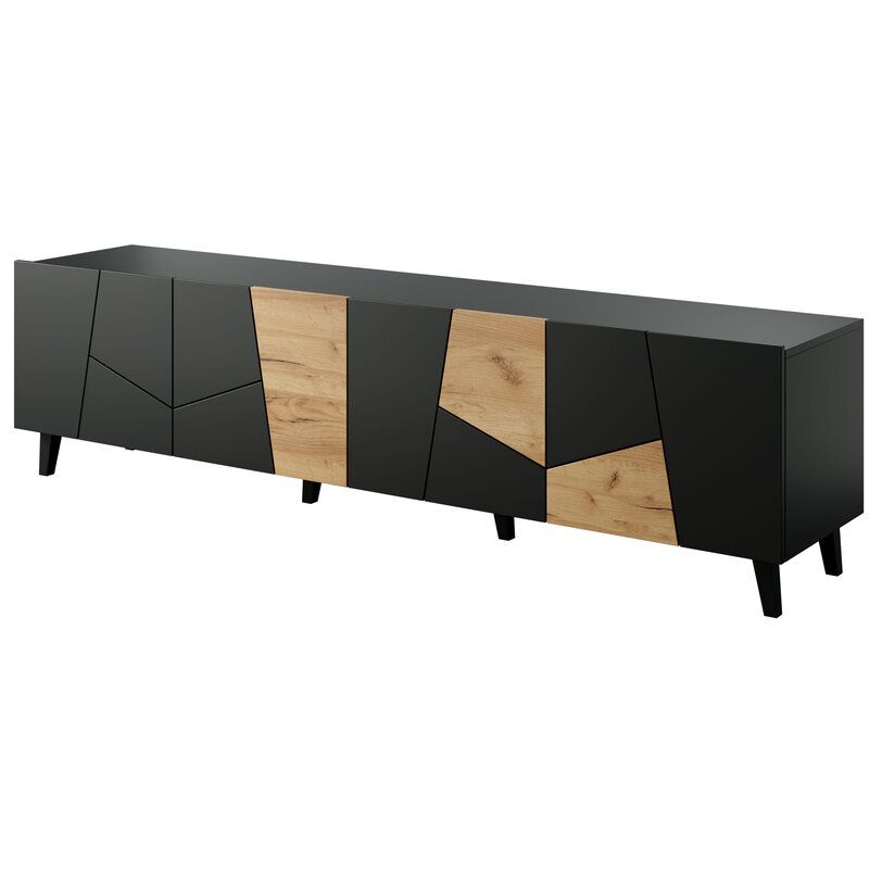 Szafka RTV ETNA 200x42x52 czarny mat + dąb craft